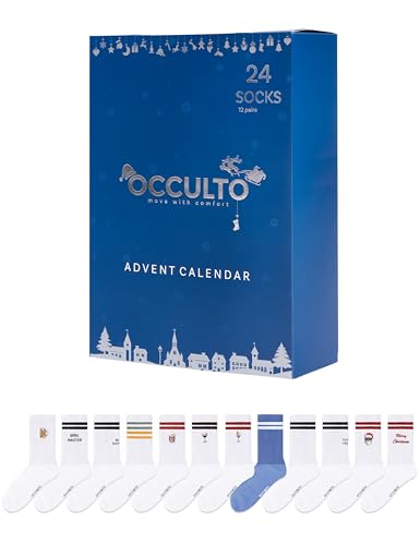 Occulto calendario de adviento calcetines Hombre & Mujer 12 pares, calcetines navidad Hombres Azul 43-46
