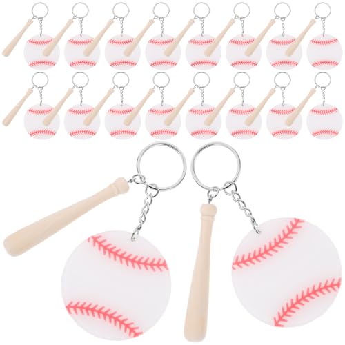 Batte de baseball acrylique porte-clés résistant et léger lot de 18 pendentifs blancs