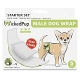 WICKEDPUP Washable Male Dog Wrap (1 Pack) with Disposable Pet Diaper Liners (5 Count), Puppy Trainin