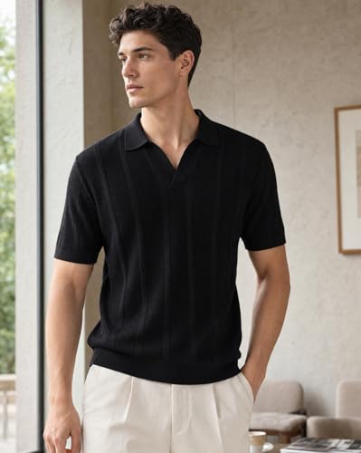 Image of NOBERO Men's Textured Polo Shirt, 100% Cotton Flat Knit, Regular Fit, Vibrant Hues, Classic Polo Collar, Soft & Breathable Casual Wear