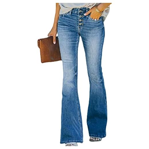90-tals vintage-knappfluga jeans med hög midja utsvängda ben, byxor med vida ben, stretchiga jeansbyxor Slim Fit utsvängda byxor med flera knappar tvättade jeans (M)