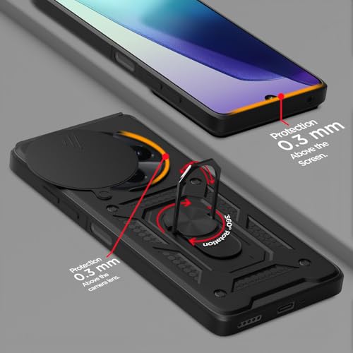 Image of Pikkme D10 Tough Armor Back Cover | 360 Protection Case | Sliding Camera Shield Cover & Ring Holder Stand Bumper Case for Redmi A4 5G / Redmi 14C 5G / Poco C75 5G (Black)
