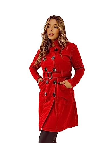 Casaco Sobretudo Feminino Com Botões (as2, alpha, x_l, regular, regular, Vermelho)