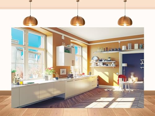 PEKRU 12x10ft Fabric Bright Modern Kitchen Backdrop Stylish Interior Background