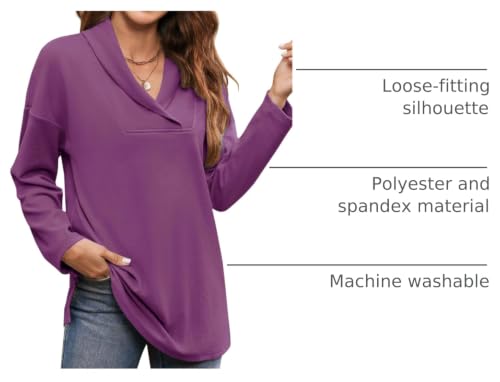 Image of Women's Long Sleeve Tops Fall Shawl Neck Tunic Tops for Leggings Casual Blouse Sweatshirt