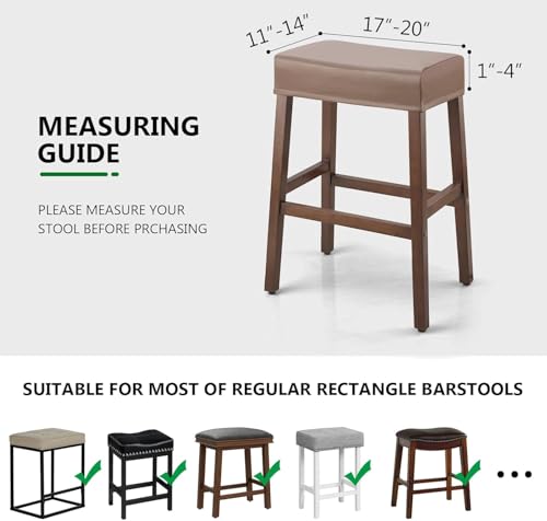 Image of YISUN Stool Covers Rectangle - 2 Pack Stretch Waterproof Saddle Seat Cover Counter Bar Stools Bar Chairs Covers Kitchen Island Chairs Cushion Protector (2, Pu Leather-Chocolate)