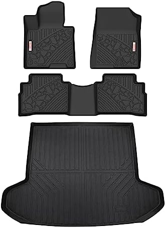 RILLEC Floor Mats 2 Row Liners Set & Cargo Liners Custom Fit for 2023 Kia Sportage(Hybrid ONLY),All Weather Guard Heavy Duty Waterproof TPE Rubber Car Mats & Rear Trunk Mats,Black