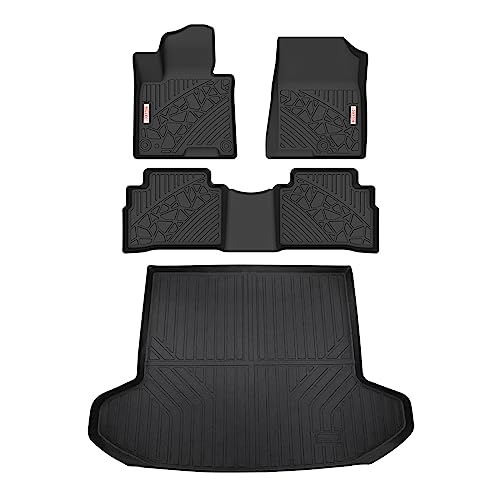 Rillec Floor Mats 2 Row Liners Set & Cargo Liners Custom Fit For 2023 Kia Sportage(Hybrid Only),All Weather Guard Heavy Duty Waterproof Tpe Rubber Car Mats & Rear Trunk Mats,Black #TOP30