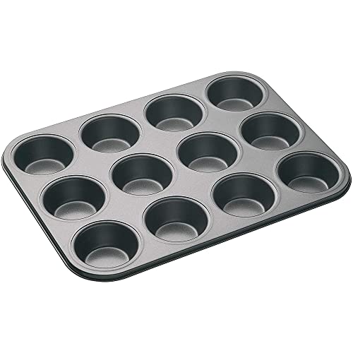 plastific 12 Cup Muffin Cake Pan Baking Tray Cupcake Deep Tin Fairy Steel Bakeware Bakeware Pan Tray Mould Non Stick Coating (1A - 12 Cup Steel Muffin Tray)