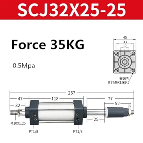 Cilindro neumático mini ajustable SCJ32-50-50 de carrera regulable 7