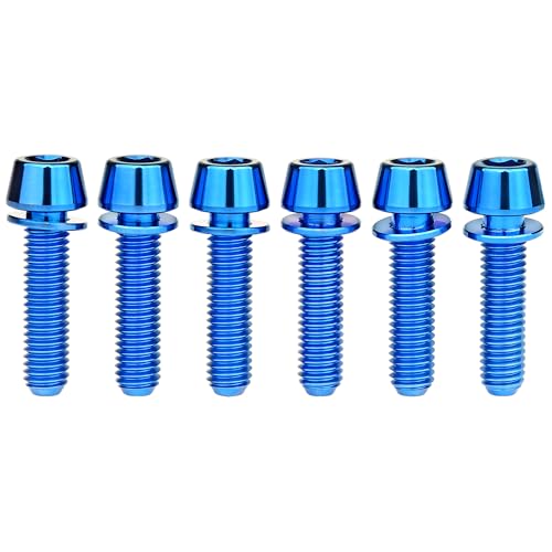 Image of Titanium Ti Allen Hex M5x16 18mm Tapered Head Bolt with Washer Screw for Bicycle Stem Parts Pack of 6 (Blue, M5x18mm)