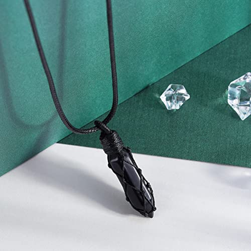 Tikcauz Black Obsidian Necklace For Men Hexagonal Pointed Crystal Pendant With Adjustable Leather Rope Black Healing Crystal Stone Necklaces Jewelry For Men Women #TOP6