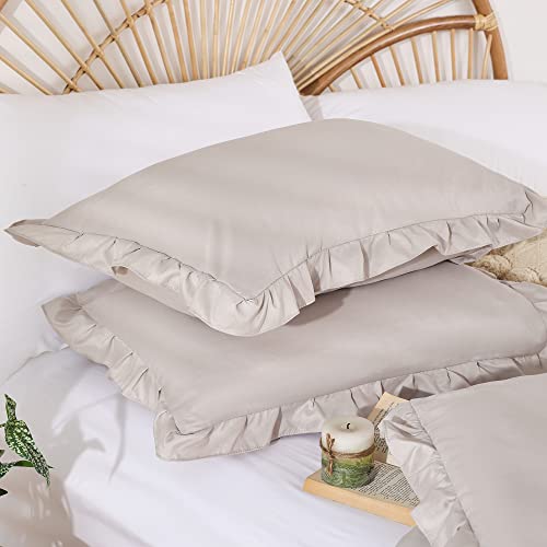 Janzaa Oatmeal Twin Ruffled Soft Twin Size Bed Set Vintage Farmhouse Bed Comforter Set Shabby Fluffy Bedding （1 Comforter Set And 1 Pillowcase） #TOP6