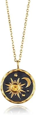 Bohemian Sun Moon Necklace for Women Vintage Gold Silver Sun Moon Star Pendant Necklace Unique Round Coin Necklace Boho Crystal Sunlight Necklace Christmas Birthday Jewelry