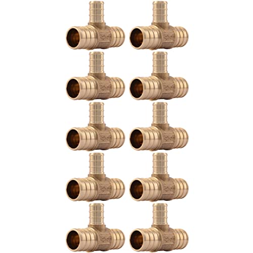 SharkBite 3/4 Inch x 3/4 Inch x 1/2 Inch Crimp Reducing Tee, Pack of 10, Brass Plumbing Fitting, PEX Pipe, PE-RT, UC412LFA10