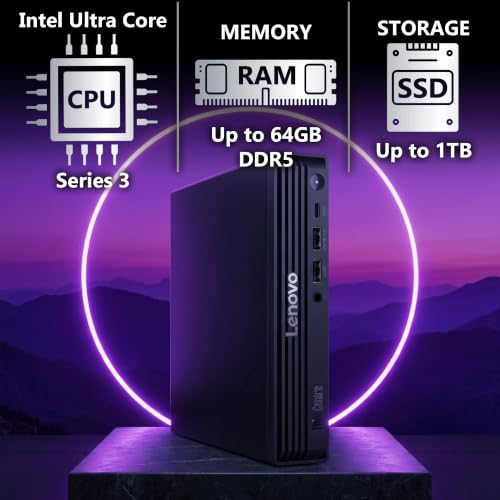 Image of Lenovo ThinkCentre Tiny M70q G6 Intel Ultra Proccessor (Beats i7-13700T), 16GB DDR5 RAM, 512GB SSD PCIe, WiFi 6E + BT, RJ-45, DP Port, HDMI, Windows 11 Pro, Mini Business Desktop - Black