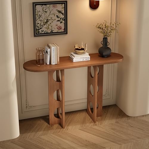 Mesa consola estrecha para entrada de madera negra pasillo 2