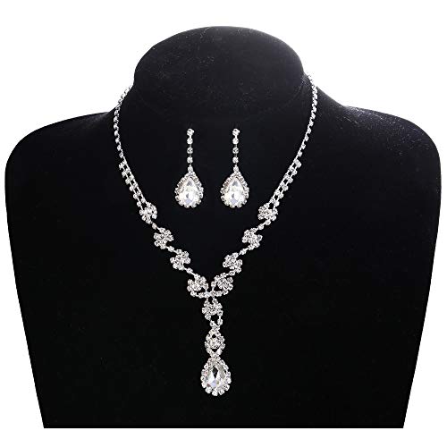 Loyallook Women's Rhinestone Teardrop Necklace Bracelets And Dangle Earrings Jewerry Sets For Proms Weddings #TOP1