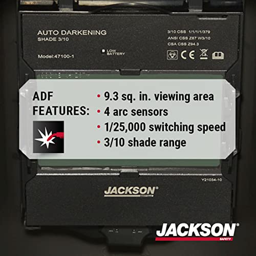 Jackson Safety Premium Auto Darkening Welding Helmet 3/10 Shade Range, 1/1/1/1 Optical Clarity, 1/25,000 Sec. Response Time, 370 Speed Dial Headgear, 6 Feet Under Graphics, Black/Grey/White, 47100 #TOP1