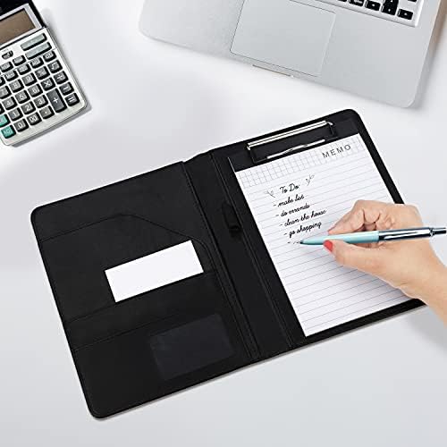 Kurtzy A5 Black Faux Leather Conference Folder - Fold Over Business Office Work Portfolio Organiser - Padfolio Folder with Pocket Document Resume File, Card Holder, Clipboard & Memo Writing Pad