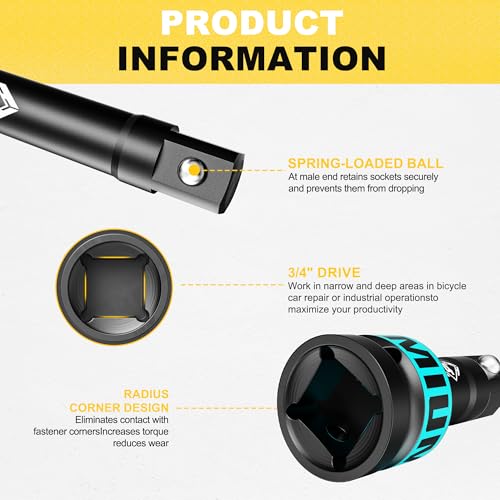 Image of 3 /4 inch Drive Impact Extension Bar, 4 Inch Length Socket Extension, CR-V Steel, Narrow and Deep Areas in Household Haintenance, Trucks Tractors Repair or Industrial Operations
