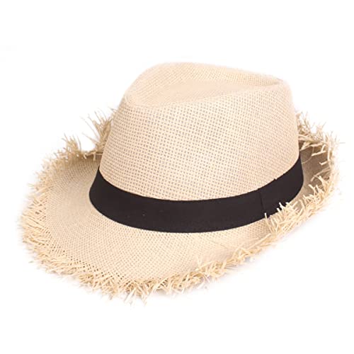 Homeemoh Tassel Straw Sun Hat For Men, Breathable Hawaiian Jazz Hat Men's Panama Hat For Party, Travel Beige #TOP4