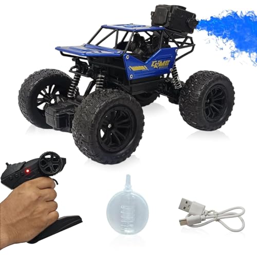 Image of Remote Control Rock Crawler Monster Truck for Kids with Mist Spray & Smoke Effect | Rechargeable Off-Road All Terrain RC Car with Spring Shockers | High Speed Climbing Toy Car (Color As Per Stock)