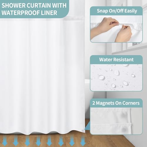 Hookless Shower Curtain with Snap in Liner, Teal Floral, 72W x 87L by Muuyi - Used condition - Image 6