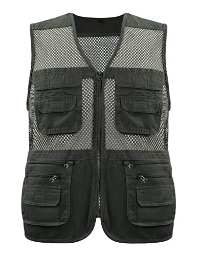Gihuo Men\'s Mesh Multi Pockets Outdoor Fishing Safari Travel Vest(Army Green 02-XL)