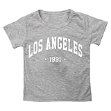 LOIJMK Camiseta de manga corta para niños con estampado de letras de ciudad, camiseta casual de manga corta para niña, gris, 5-6 años