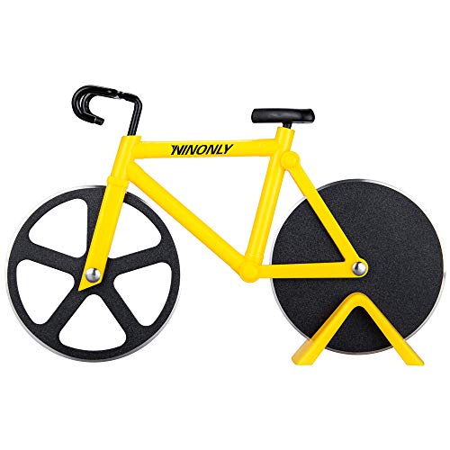 A pizza cutter shaped like a bicycle — functional kitchen tool that doubles as a conversation piece on the counter.