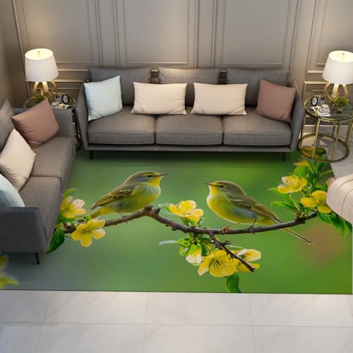 Tapis antidérapant et lavable vert motif oiseau poétique - 2
