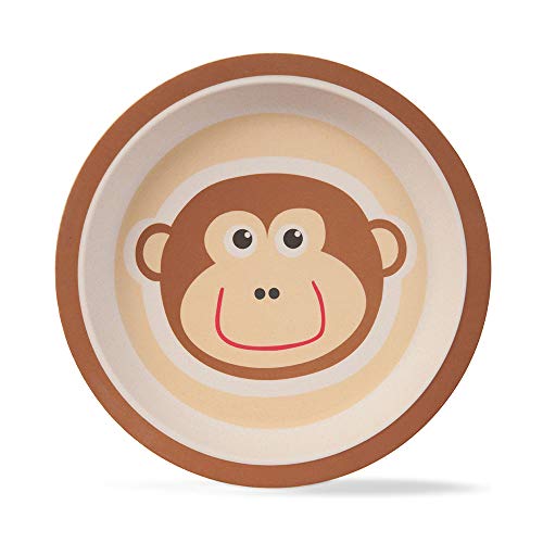 Image of Bamboo Kids Feeding Set of 5 |Kids Crockery Set Tableware |Baby Utensils and Dishes Set | Eco-Friendly |Organic & Natural. (Mighty Monkey)
