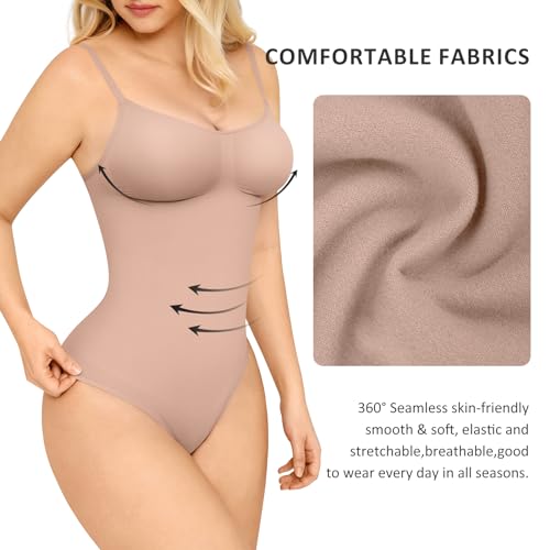 FeelinGirl Bodysuits for Women Tummy Control Shapewear Bodysuit Thong Seamless Shapewear Body Shaper Full Bust Bodysuit Skin XS/S