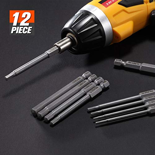 REXBETI Hex Head Allen Wrench Screwdriver Bit Set, 1/4 Inch Hex Shank S2 Steel Magnetic 3 Inch Long Drill Bits, 1/16-3/8 Inch, 12 Piece