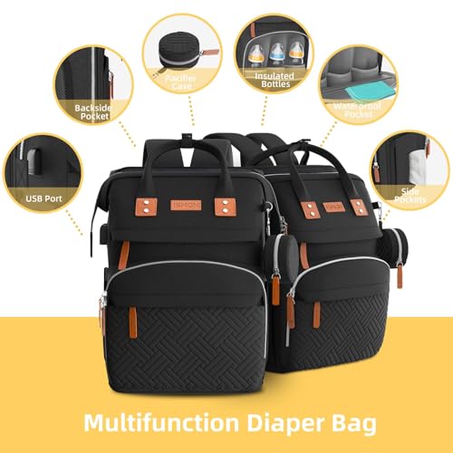 Image of ISMGN Diaper Bag Backpack with Changing Station, Large Diaper Bag, Baby Bag, Multifunctional Diaper Bag, Black
