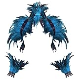 HTTDSLF Chal de Plumas, Capa de Plumas Góticas, Capa con Pulseras, Mantón de Las Pluma, Mantón Gótico para Halloween, Carnaval, Gótico Vestido de Fiesta