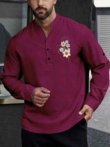 Image of TOPLOT Men's Kurta Shirt |Premium Linen Printed | Stylish Ethnic Wear | Comfortable Fit Design | Clean Look Structure | Versatile Styling | Ideal for Casual, Festive, Party (5265)
