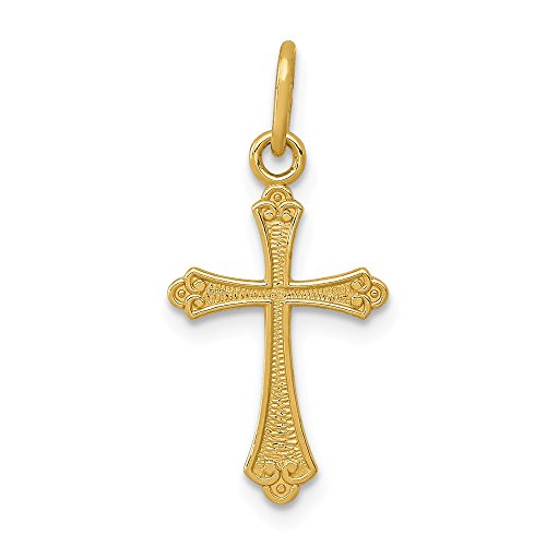 14k Yellow Gold Small Cross Religious Pendant Charm Necklace Fleur De Lis Fine Jewelry For Women Gifts For Her