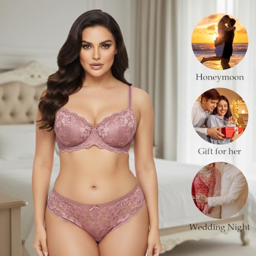 Image of Women's Floral Lace Lingerie Set | Bra and Panty Set | Lace Teddy Strap Babydoll Bodysuit Bra Panty Lingerie | Bikini Lingerie Babydoll Set for Honeymoon Couple Special Wedding Night
