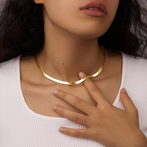 WomenGifts 14K Gold-Filled Herringbone Necklace for Women – Dainty Snake Chain Choker, Trendy Simple Long Layered Jewelry Non Tarnish, 14-18 Inch Thin & Chunky Options, Gift for Her2