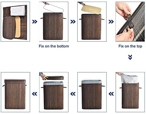 ALINK 100L Bamboo Laundry Basket with 2 Sections, XXL Tall Large Foldable Storage Hamper, Dirty Clothes Bin Box with Lid, Handles, Removable Liner, Rectangular, Brown