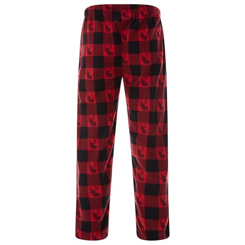 North 15 Boy's Super Soft, Buffalo Plaid with Deer Head, Polar Fleece Lounge Pants-1233B-Red-14-163