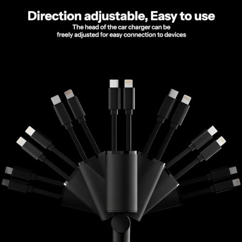 Image of 45W Fast Car Charger with 3-in-1 Cable | PD & QC Super Fast Charging | Type-C + USB-A Output | Supports Dash, Warp, VOOC |Compatible with Cars for iPhone & Android Smartphone (Retractable)