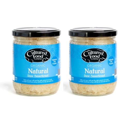 Raw Natural Sauerkraut - Organic, Raw & Unpasteurised - Traditionally Fermented - 2 x 400g Jar - by The Cultured Food Company