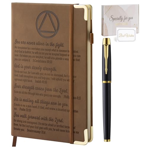 Filten Sober Gifts Sobriety Gifts for Men Women Recovery Leather Journal Notebook 200 Pages A5 Lined with Inner Pocket and Pen AA NA alcoholics anonymous gift Sober Milestone Gift