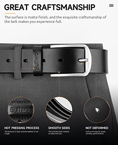 Buffway Mens Belt Full Grain Genuine Leather Belts For Men Casual Jeans Or Dress With Gift Box 1 3/8”Wide Size 40” - Black #TOP5