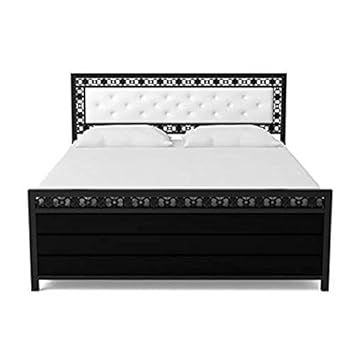Royal Interiors Carbin Metal Matte Finish Queen Size Box Bed with Hydraulic Storage with Foam Mattress (Black)