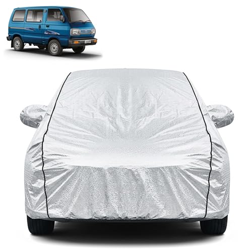 Image of Waterproof Car Cover for Maruti Suzuki Omni | Dustproof, UV Resistant & Scratch Protection | Soft Cotton Lining | Triple Stitched | Mirror Pockets & Elastic Fit | Silver