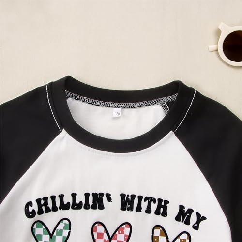 Image of MODNTOGA Boys Girls Easter Outfit Bunny Graphic T-Shirt Chillin' with My Peeps Letter Print Short Sleeve Tee Tops
